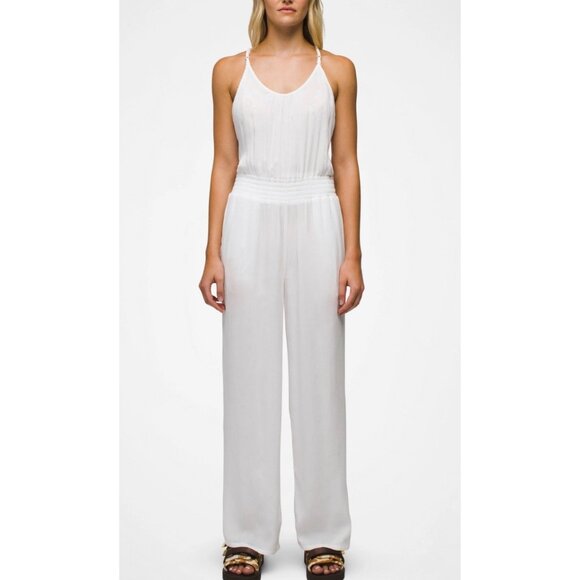prAna Fernie Wide Leg Jumpsuit Size Large  Swim Cover Up White Modal Gauze NWT - Picture 1 of 8